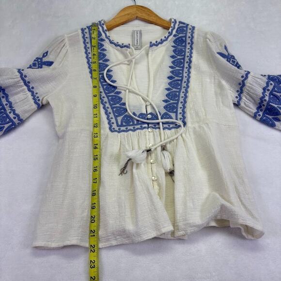 SCARLETT POPPIES Naxos Emroidered Balloon Sleeve Bohemiam Top Blouse Size XS - Picture 11 of 13